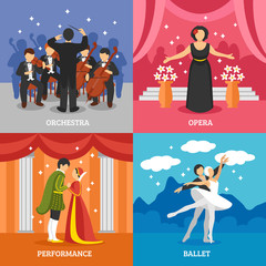 Theatrical Stage 2x2 Design Concept Set © Macrovector