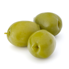 Green olives fruits isolated on white background cutout