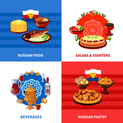 Russian Food 4 Flat Icons Square 