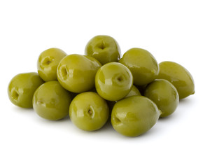 Green olives fruits isolated on white background cutout