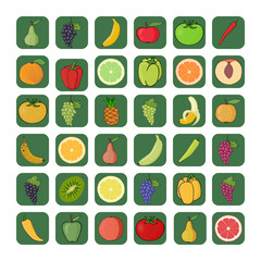 Vector icons of fruits and vegetables.