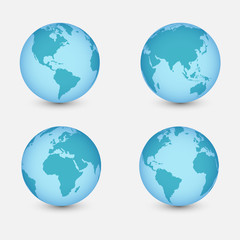 World Map with Globes detailed editable. Vector illustration.