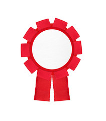 red award winning ribbon rosette isolated on white background