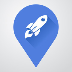 Icono plano localizacion con cohete espacial con sombra © teracreonte