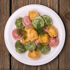 Freshly made dumplings stuffed with meat.