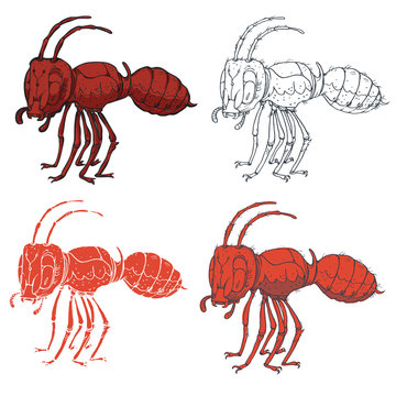 Set four small red ant. Vector illustration