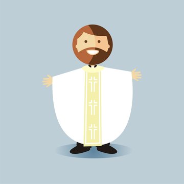 Sacerdote cat&oacute;lico con casulla blanca. Ilustraci&oacute;n vectorial