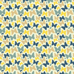 Seamless pattern with hand drawn outline butterflies