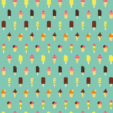 Ice cream pattern. Seamless background. Vector.
