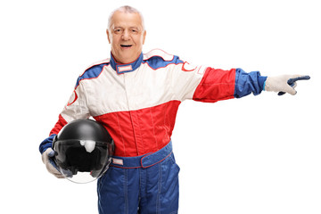 Mature car racer pointing to the right © Ljupco Smokovski