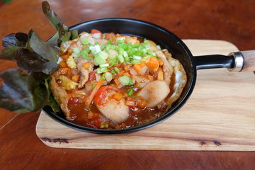 Indochina fried pan egg on table

