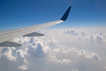 The view from the plane of the cloud vertical formation over the Himalaya mountains, Nepal