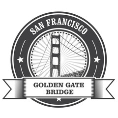 San Francisco symbol - Golden Gate Bridge stamp - obrazy, fototapety, plakaty