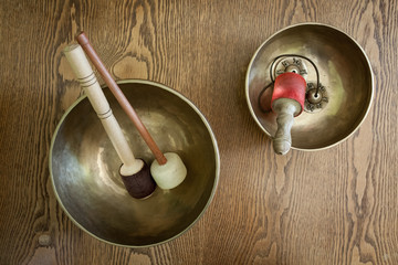 tibetian singing bowls, view from above;