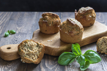 Healthy buns of rye flour with Basil and sesame seeds.