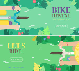 Bike rental. Vector set of illustrations in the flat style.