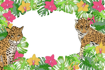 Print exotic flower orchid and jaguar.