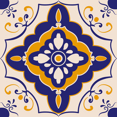 Blue and yellow ceramic tile