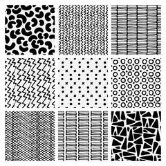 Abstract monochrome seamless pattern set. Hand drawn fashion tex - 109784782