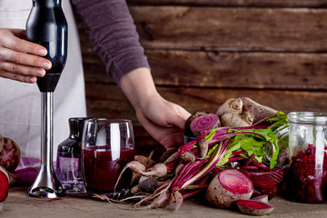 Making a beetroots juice with blender