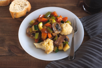 Cooked vegetables mix on white plate