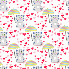 Happy cat walk under the rain of love from the heart