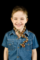 little boy and milk snake