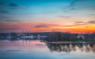 Åland Islands, Baltic Sea Pommern ship at beautiful sunset