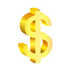 Obraz premium Volumetric image of a gold dollar on a white background.