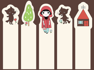 Trendy Little Red Riding Hood Bookmark Stickers Character Design illustration set