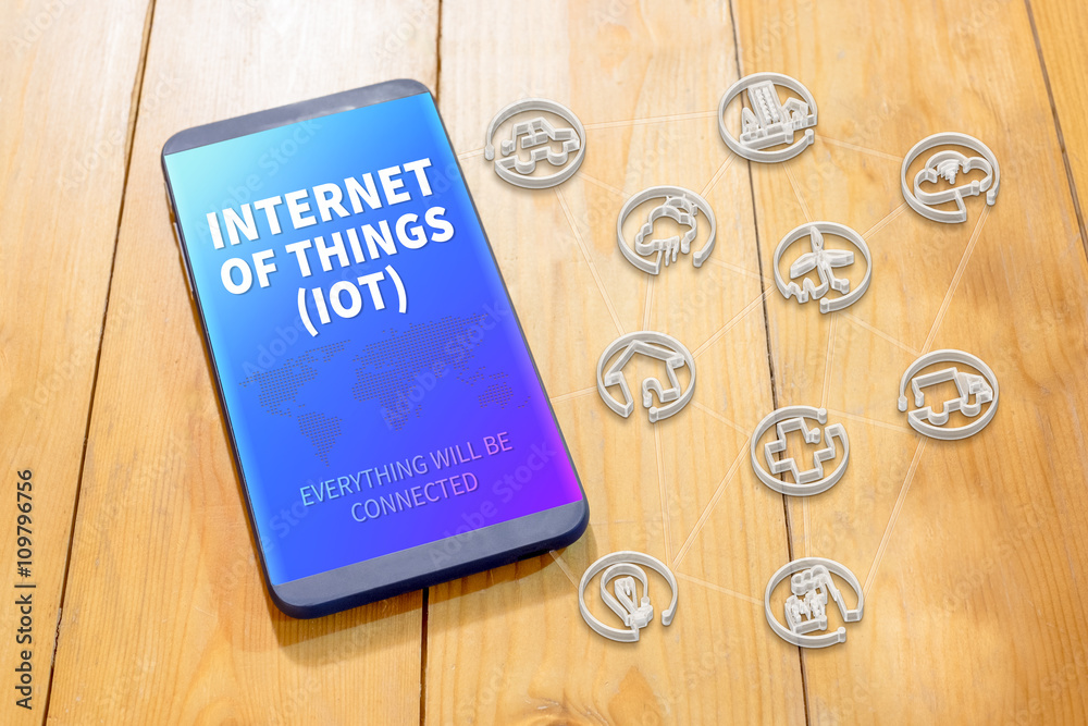 Poster mobile with internet of things (iot) on phone interface with fea