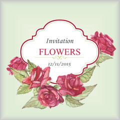 Invitation card with watercolor roses. Vector illustration.