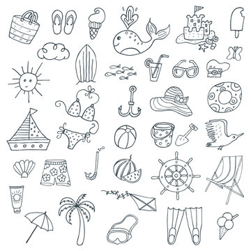 Summer time. Hand drawn symbols and objects