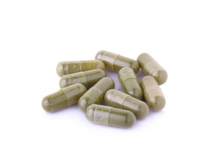 Moringa oleifera capsule isolate on white background