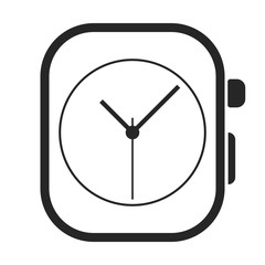 Black digital watch with clock face on its screen. Vector with w