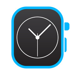 Blue digital watch with clock face on its screen. Vector with wh