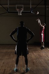 Basketball players training together