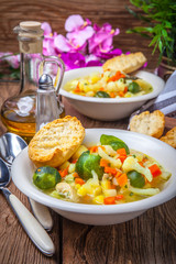 Bowl of minestrone soup.