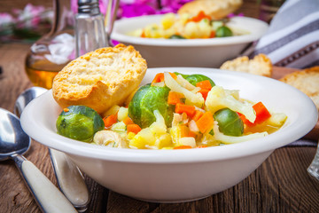 Bowl of minestrone soup.