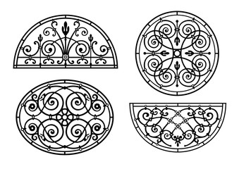 Set of forged lattices semicircular, round, oval to classical windows and doors in vector graphics