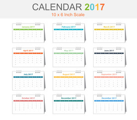 Calendar 2017 10x6 inch scale pastel tone