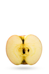 half a red apple with white background on space for text