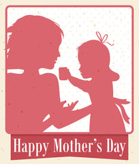 Beauty Motherhood Scene Gift Card, Vector Illustration