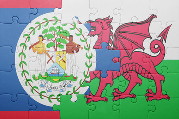 puzzle with the national flag of wales and  belize
