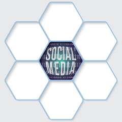 Set of five hexagons for your text and a social media icon