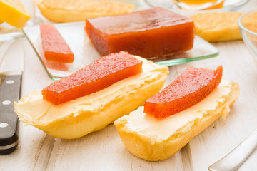 quince jelly on butter spread