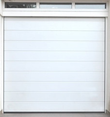White wooden and metal garage gate, background photo texture