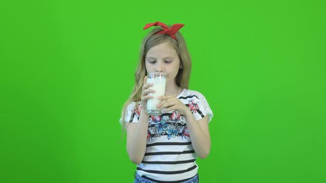 Chromakey footage girl drinking milk UHD 4K