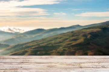 An empty white table with beautiful background blur that can be deployed as needed . Including its advertising