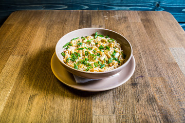 Thai noodle / pad Thai / fried noodle on vintage wooden background